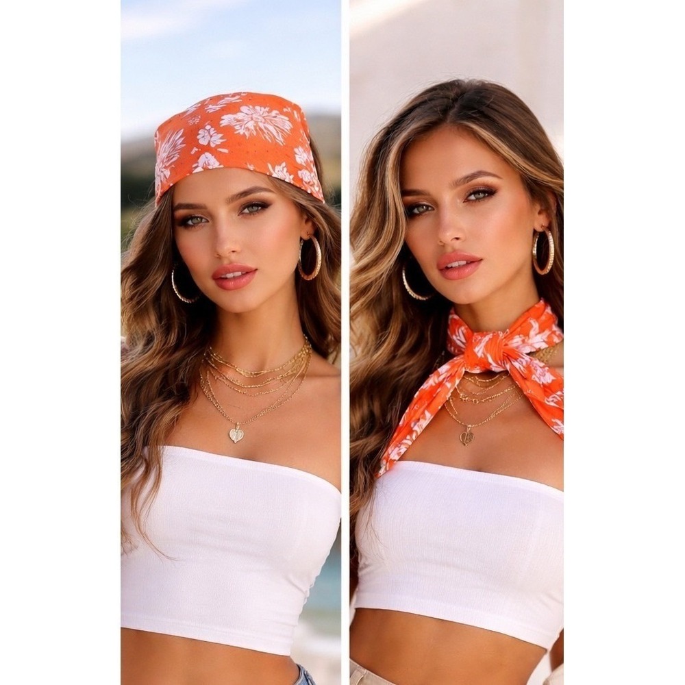 Mara Hoffman Poppy Orange White Floral 100% Hemp Handkerchief Scarf OS - Picture 9 of 9